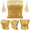 thumbnail image 1 of Women's Sparkly Sequin Crop Tops Strapless Metallic Tube Tops with Metal Mesh Drop Dangle Earrings for Party Clubwear, 1 of 7