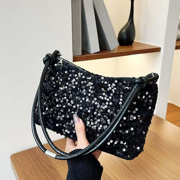 Women's Sparkly Sequin Crossbody Purse Evening Clutch Handbag Bag Color Black Size One Size
