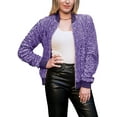thumbnail image 1 of Women's Sparkly Sequin Jacket Glitter Front Zipper Jacket with Ribbed Cuffs Bomber Jacket for Party Christmas, Purple, X-Large, 1 of 6
