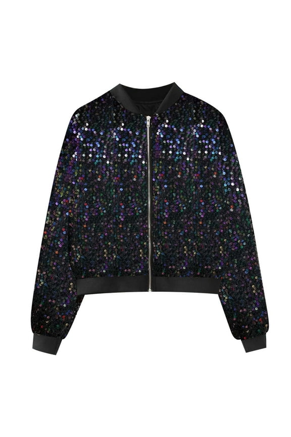 Women's Sparkly Sequin Jacket Zipper Long Sleeve Glitter Sequin Jacket Trendy Jackets for Women Womens Business Casual Jackets Flannel Wool Jacket Winter Vests for Women Women's Vests for Winter