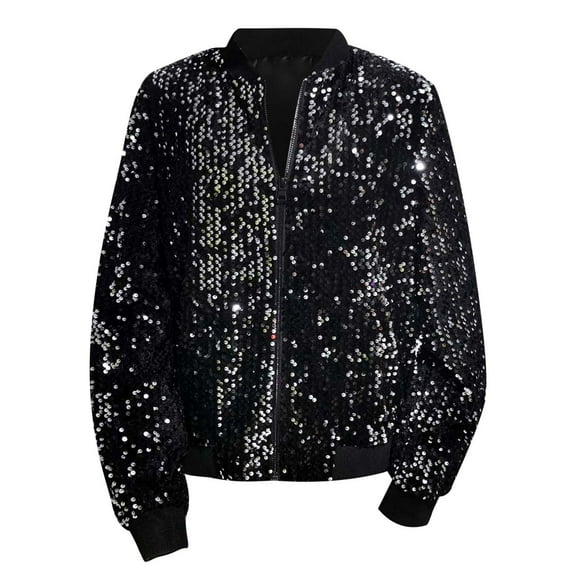 Women's Sparkly Sequin Jacket Zipper Long Sleeve Glitter Sequin Jacket Trendy Jackets for Women Womens Business Casual Jackets Flannel Wool Jacket Winter Vests for Women Women's Vests for Winter