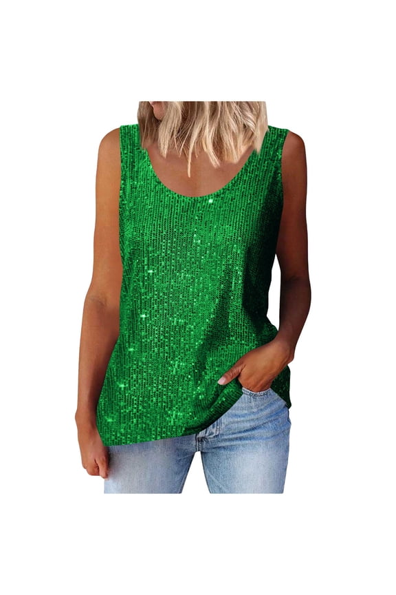 Women's Sparkly Sequin Tops Y2k Sleeveless Plus Size Crop Tank Top Going Out Rave Tops Clubwear(Green 3XL)