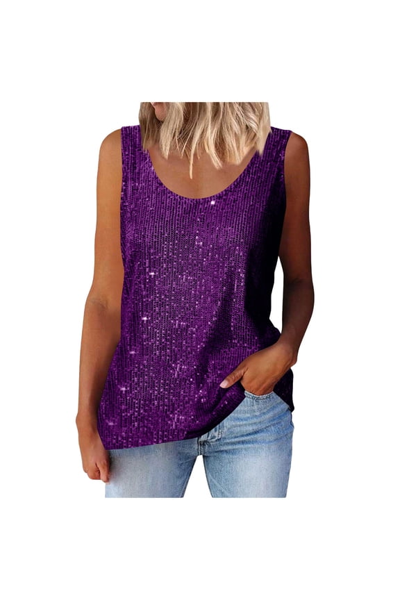 Women's Sparkly Sequin Tops Y2k Sleeveless Plus Size Crop Tank Top Going Out Rave Tops Clubwear(Purple 3XL)