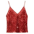 thumbnail image 1 of Women's Sparkly Sequins Sheer Mesh Cami Top Sleeveless V Neck Camisole Spaghetti Straps CropsTanks Top Party Clubwear, 1 of 16