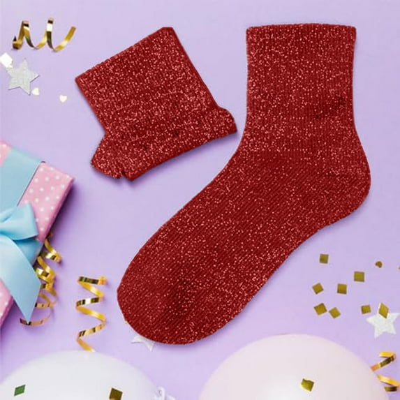 Women's Sparkly Solid Color Slouch Socks, Fashionable Mid Calf Hosiery for Daily Wear, Comfortable Stretch Fit Casual Socks with Shimmer