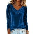 thumbnail image 1 of Women's Sparkly Velvet Tops Elegant Cowl Neck Long Sleeve Shirts Fall Winter Dressy Casual Blouses Tshirts 2025 Dark Blue M, 1 of 7
