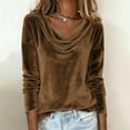 thumbnail image 1 of Women's Sparkly Velvet Tops Elegant Cowl Neck Long Sleeve Shirts Fall Winter Dressy Casual Blouses Tshirts 2025 Khaki M, 1 of 6