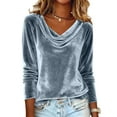 thumbnail image 1 of Women's Sparkly Velvet Tops Elegant Cowl Neck Long Sleeve Shirts Spring Fall Winter Dressy Casual Blouses,Sky Blue S, 1 of 6