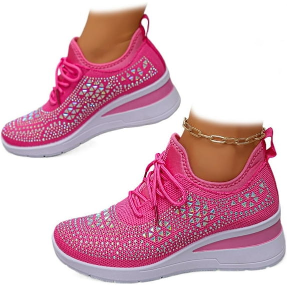 Women's Sparkly Wedding Sneakers - Glittery Bling Dressy Shoes for Bride with Breathable Wedge Heel