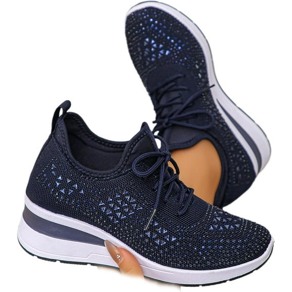 Women's Sparkly Wedding Sneakers - Glittery Bling Dressy Shoes for Bride with Breathable Wedge Heel