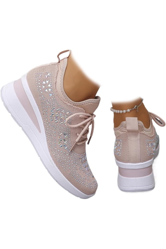 Women's Sparkly Wedding Sneakers - Glittery Bling Dressy Shoes for Bride with Breathable Wedge Heel