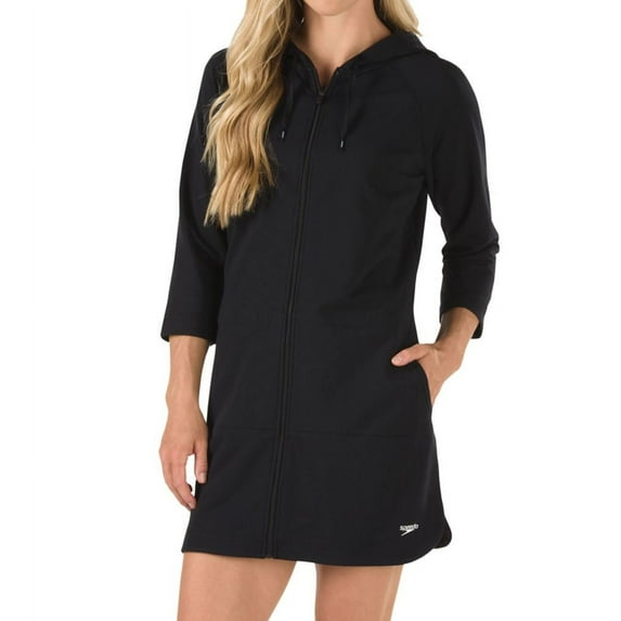 Women's Speedo 7237139 Aquatic Fitness Swim Robe with Hood (Black S)