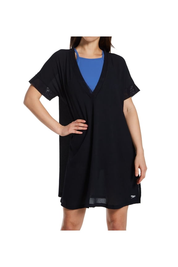 Women's Speedo 8002721 Active Swim Cover Up Mesh Dress (Black XS)