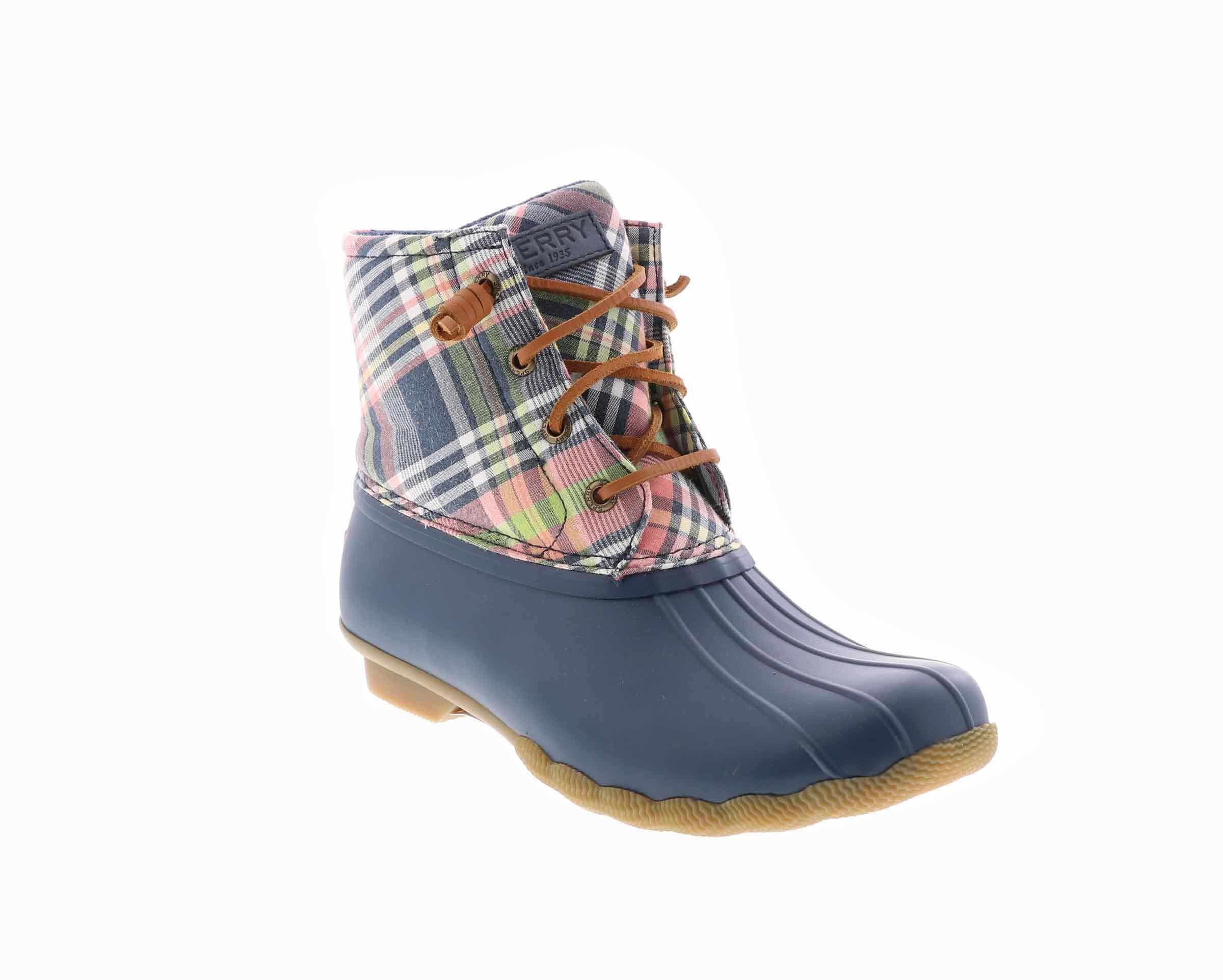 sperry duck boots blue plaid
