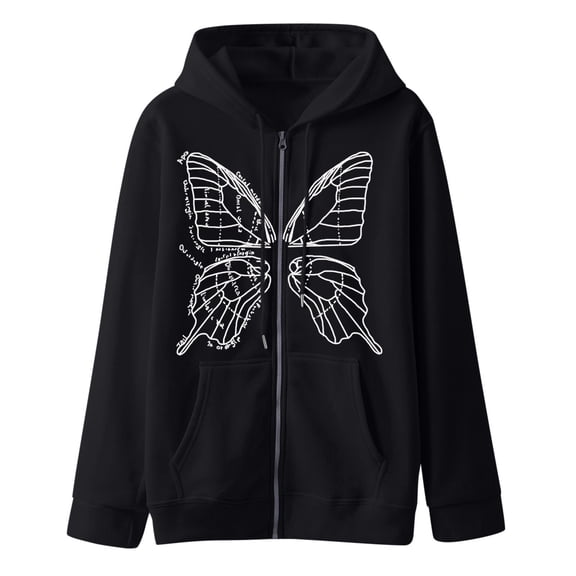 Women's Spider Graphic Hoodies Y2k Zip Up Hoodie Men Women Oversized Sweatshirts Butterfly Printed Coat Streetwear Vintage Tops Z2-Black L