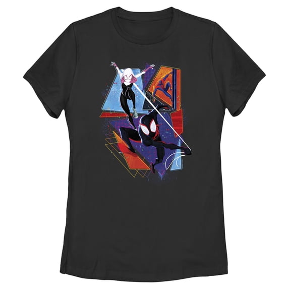 Women's Spider-Man: Across the Spider-Verse Group Colorful Poster Graphic Tee Black Small