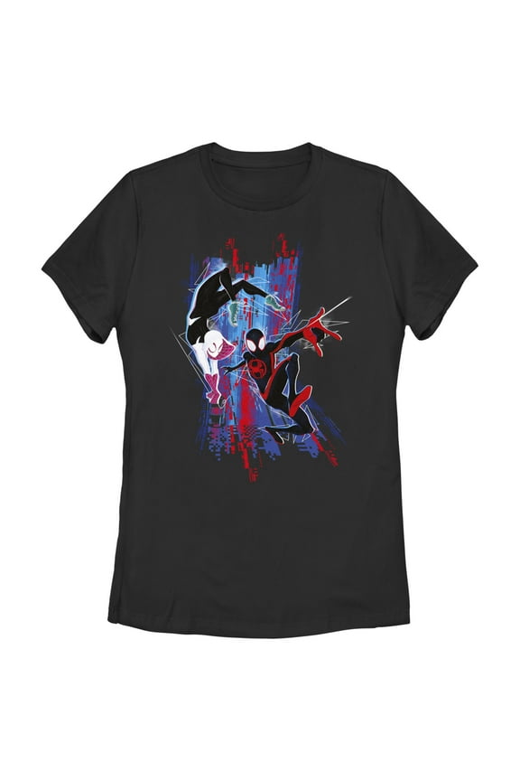 Women's Spider-Man: Across the Spider-Verse Miles Morales and Spider Gwen Graphic Tee Black Medium