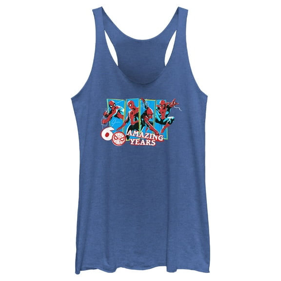 Women's Spider-Man: Beyond Amazing 60 Amazing Years  Racerback Tank Top Royal Blue Heather Large