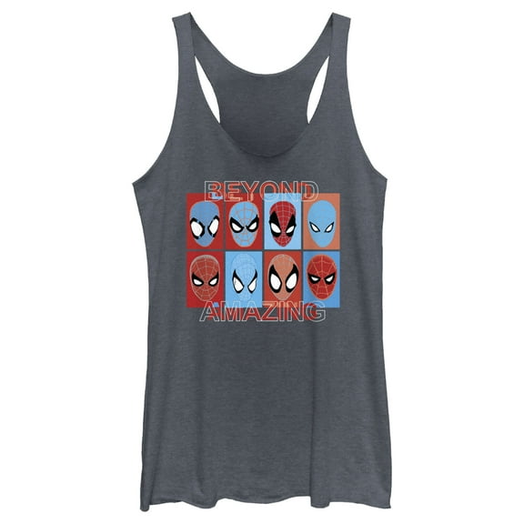 Women's Spider-Man: Beyond Amazing Mask Squares Racerback Tank Top Navy Blue Heather Small