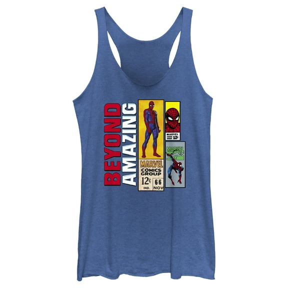 Women's Spider-Man: Beyond Amazing Retro Tickets  Racerback Tank Top Royal Blue Heather Large