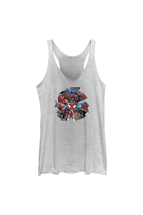 Women's Spider-Man: Beyond Amazing Spider Web Panels Racerback Tank Top White Heather Large