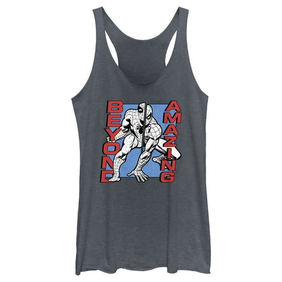 Women's Spider-Man: Beyond Amazing Split Panel Racerback Tank Top Navy Blue Heather X Small