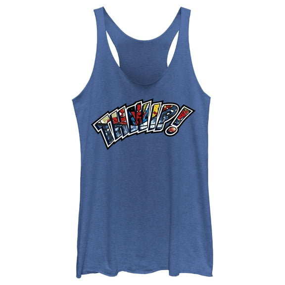 Women's Spider-Man: Beyond Amazing Thwip! Comic Book Panels  Racerback Tank Top Royal Blue Heather Large