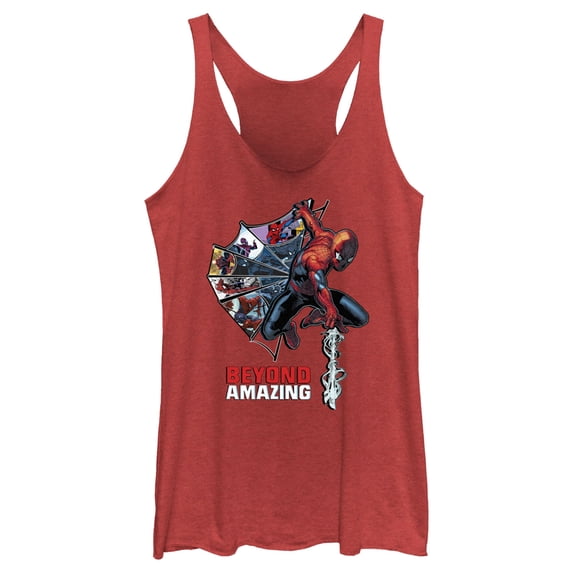 Women's Spider-Man: Beyond Amazing Web Shooting Racerback Tank Top Red Heather 2X Large