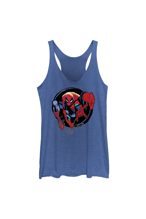 Women's Spider-Man: Beyond Amazing Web Slinger Circle  Racerback Tank Top Royal Blue Heather Medium