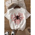 thumbnail image 1 of Women's Spider Web Graphic T-Shirt, Casual Short Sleeve Tops for Women, Halloween Tee for Summer Daily Wear，Classic，cotton，white，S-5XL, 1 of 5