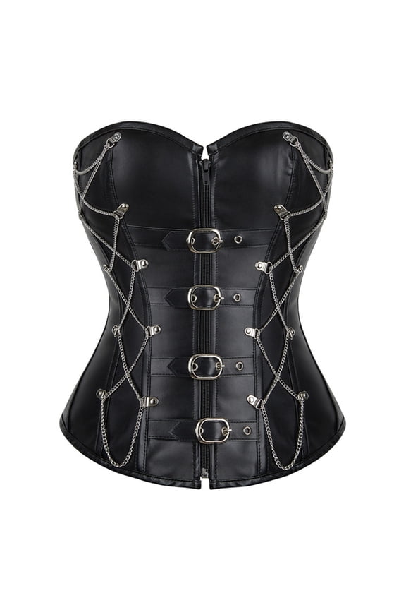 Women's Spiral Steel Boned Gothic Bustier Corset with Chains Waist Cincher Underbust Corset Vest Tank Top, Black Size XXL