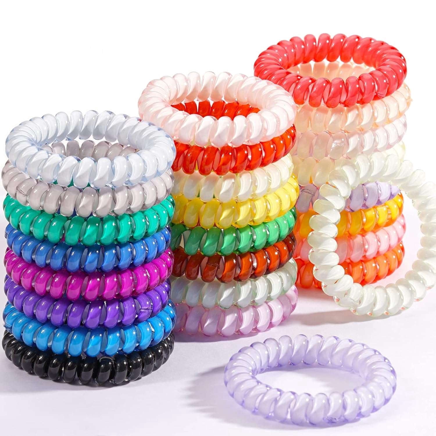 Women's Spiral Style Hair Ties Set | Stretchable Coil Hair Bands for Daily Use | Multi Color (Pack Of 24)
