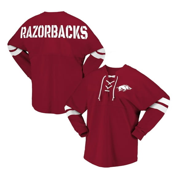 Unisex Spirit Jersey Cardinal Arkansas Razorbacks Lace-Up V-Neck Long Sleeve T-Shirt
