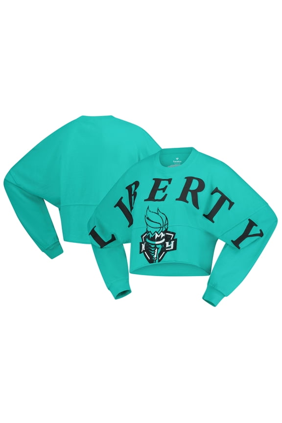 Women's Spirit Jersey Mint New York Liberty Jumbo Print Oversized Cropped Long-Sleeve T-Shirt