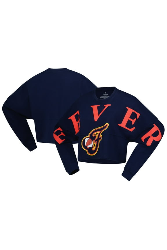 Women's Spirit Jersey Navy Indiana Fever Jumbo Print Oversized Cropped Long-Sleeve T-Shirt