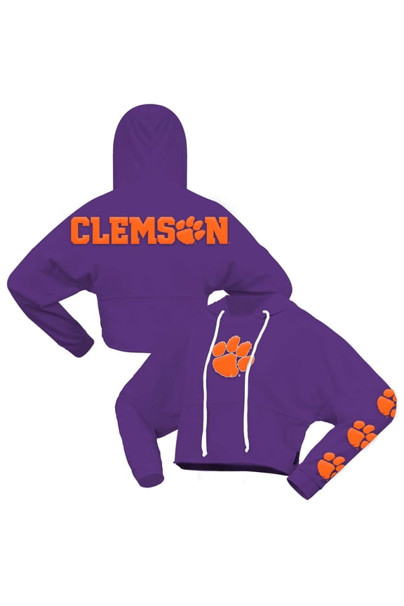 Women's Spirit Jersey Purple Clemson Tigers Oversized Cropped Pullover Hoodie
