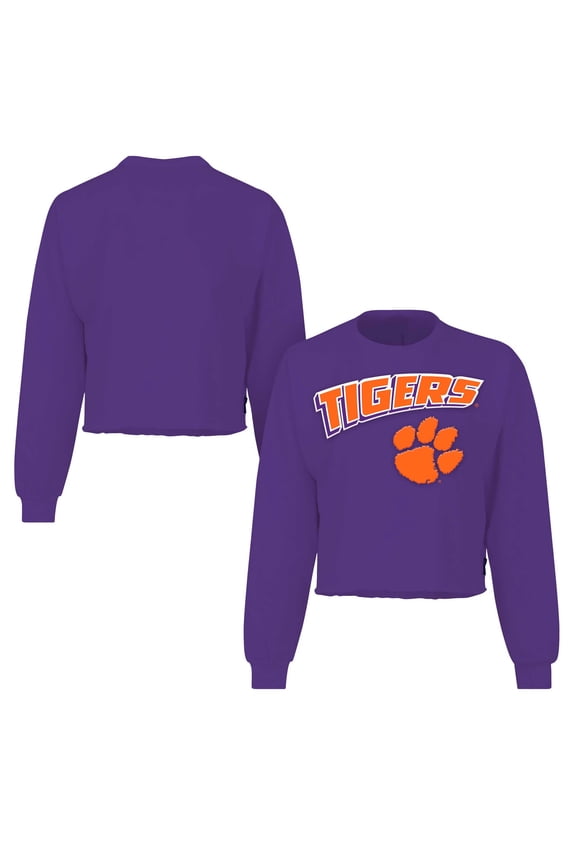 Women's Spirit Jersey Purple Clemson Tigers Slouchy Cropped Long Sleeve T-Shirt