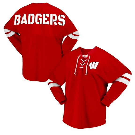 Unisex Spirit Jersey Red Wisconsin Badgers Lace-Up V-Neck Long Sleeve T-Shirt