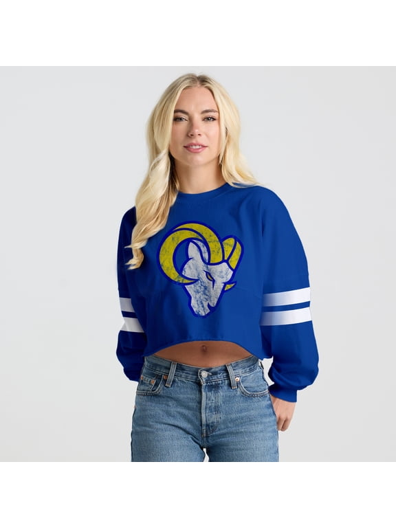 Women's Spirit Jersey Royal Los Angeles Rams Oversized Cropped Stripe Long Sleeve T-Shirt