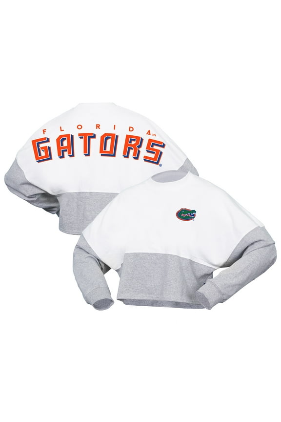 Women's Spirit Jersey White Florida Gators Heather Block Cropped Long Sleeve Jersey T-Shirt
