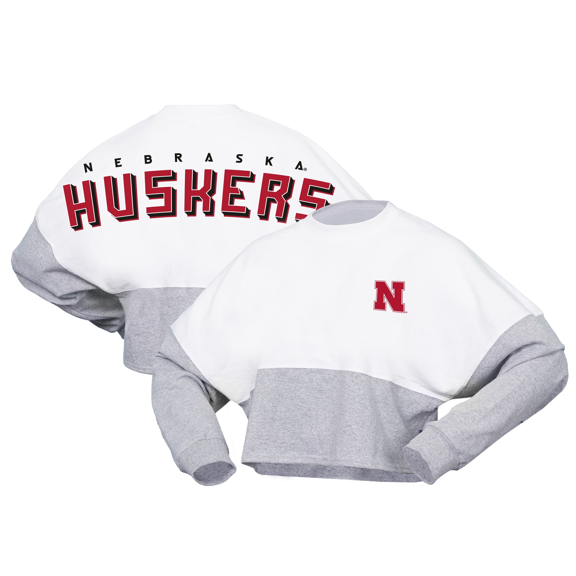 Women's Spirit Jersey White Nebraska Huskers Heather Block Cropped Long