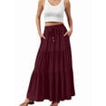 thumbnail image 1 of Women's Spliced Pleated Midi Pockets or Skirt for Casual Wine Red S, 1 of 7