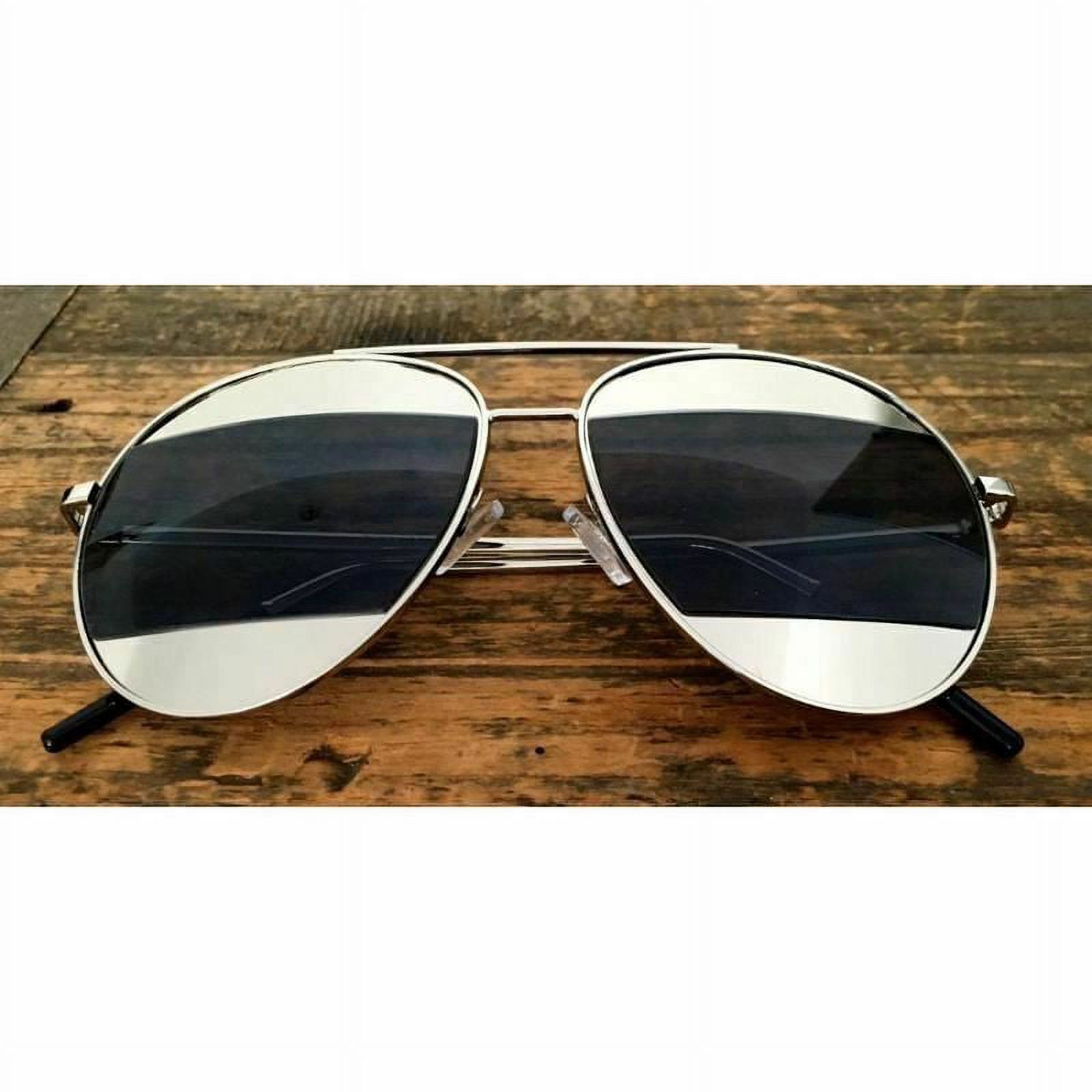Women's Split Aviator Mirror Mirrored Reflective Large Ray Sunglasses Metal - Black Mirrored Lens, Silver Frame - image 1 of 2