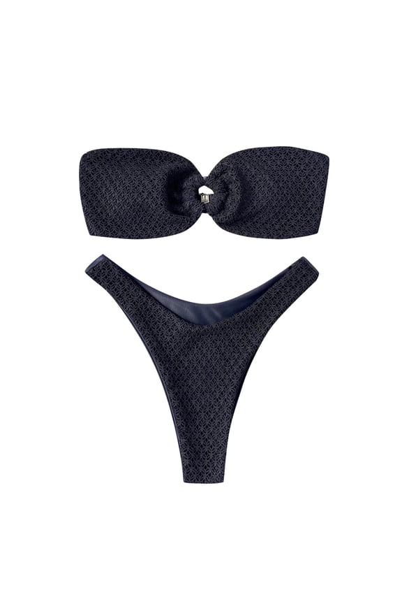 Women's Split Bikini Set - Ring Cutout Tube Top Tankinis for Beach, Pool & Sexy Occasions