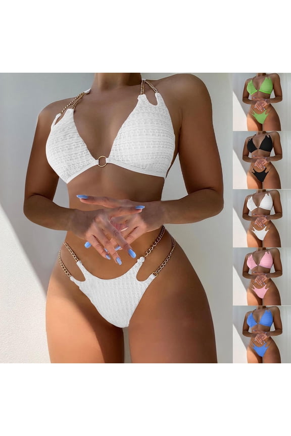 Women's Split Bikinis Bathing Suits High Waisted Briefs Elastic Flexible Breathable Non Chafing Shape Retaining Two Piece Set Swimsuits