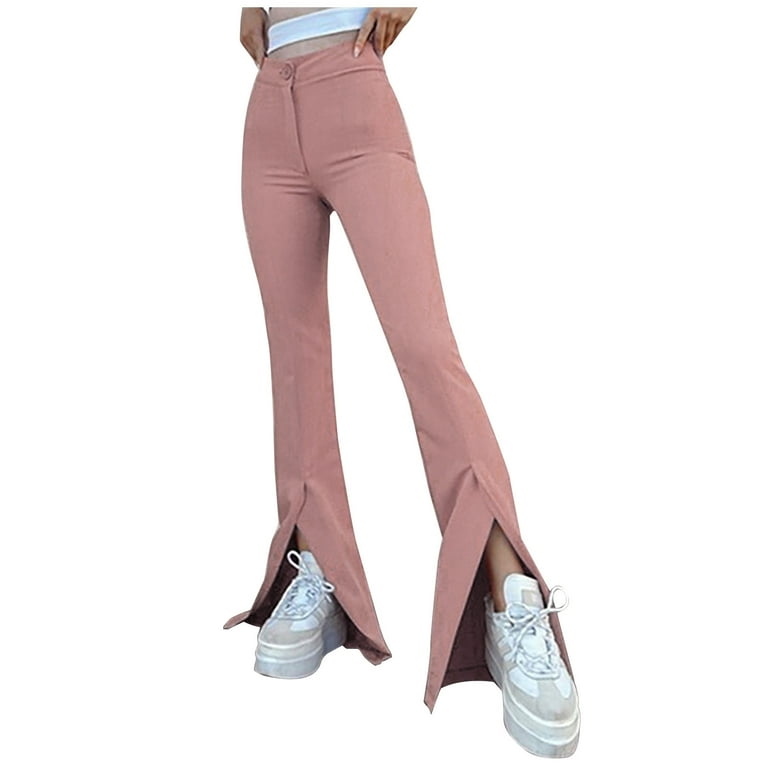 Women's Split Front Elastic High Waist Elegant Bootcut Long Pants