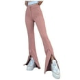 thumbnail image 1 of Women's Split Front High Waist Stretchy Elegant Flare Long Pants Solid Skinny Fashion Lounge Pants Trousers, 1 of 7
