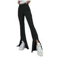 thumbnail image 1 of Women's Split Front High Waist Stretchy Elegant Flare Long Pants Solid Skinny Fashion Lounge Pants Trousers, 1 of 7