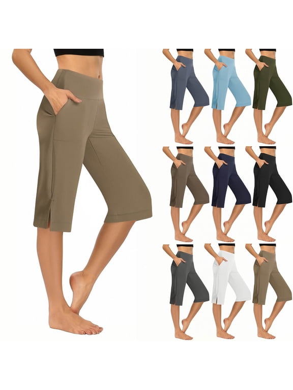 Women's Split Hem Elastic Waistband Yoga Pants Trousers Leggings Stretchy Comfortable Fitness Workout Casual Loose Fit Pants for Gym Running Pilates Lounge Wear Travel Essentials