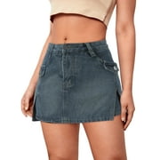 Women's Split Hem High Waist Denim Skorts Skirt Shorts Summer Mini Skirts